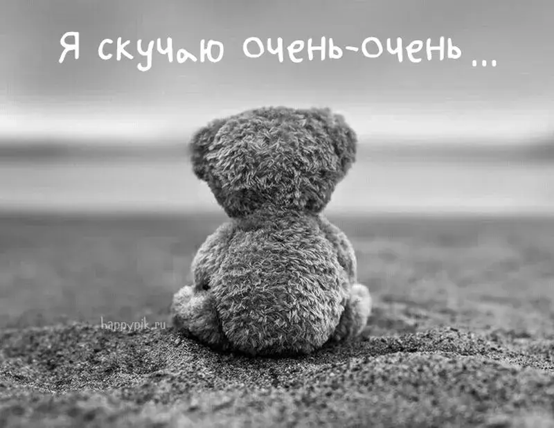 Открытка Я скучаю  - Медвежонок на пляже: грустная открытка в чёрно-белых тонах | Красивая открытка #59