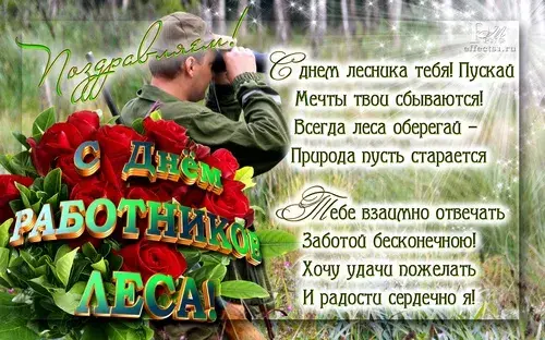 Открытка С днём работника леса - Открытка с Днем Лесника: Мужчина и цветы | Красивая открытка #9