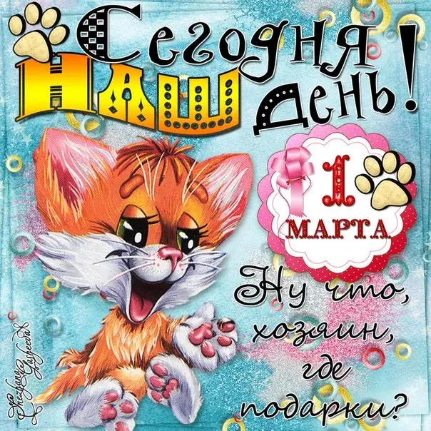 Открытка С Всемирным днём кошек - Открытка кота на 8 марта  оригинальное поздравление | Красивая открытка #26