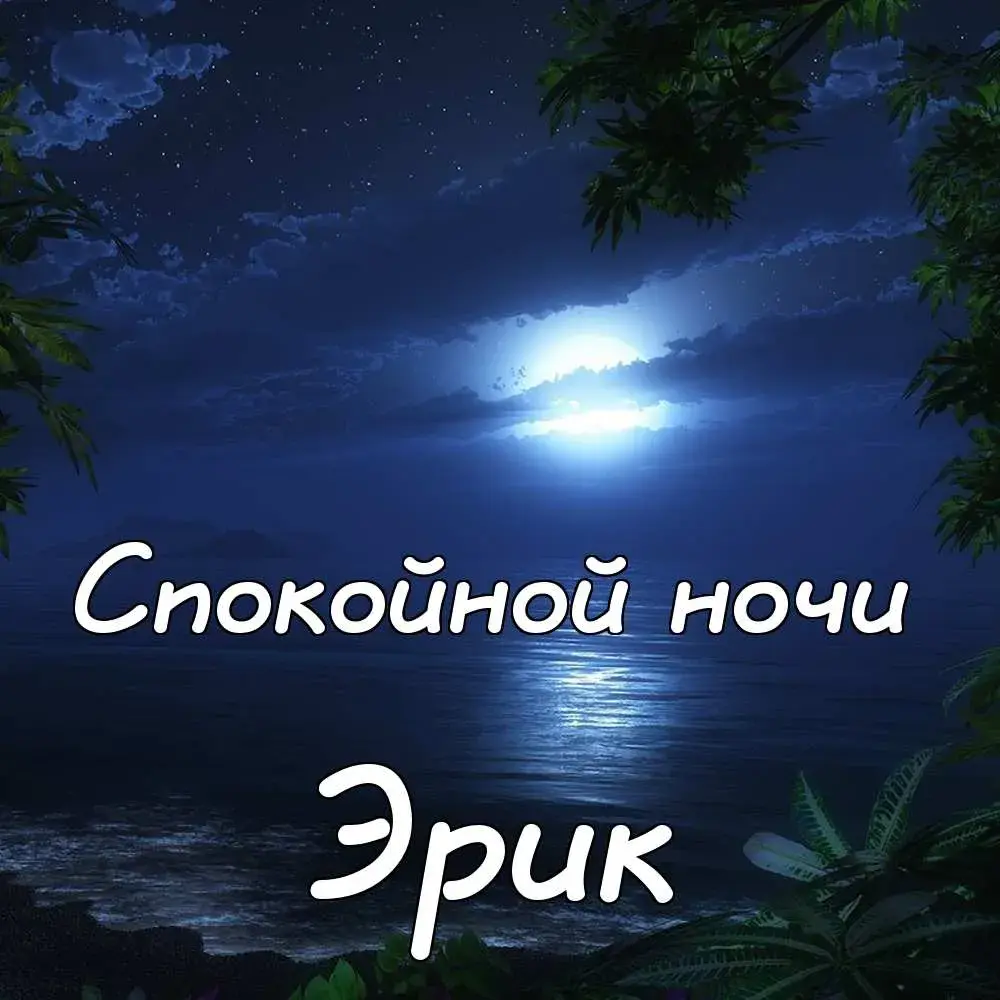 Открытка Открытки с именем Эрик - Ночное море, луна и пальмы: открытка с пейзажем | Красивая открытка #77