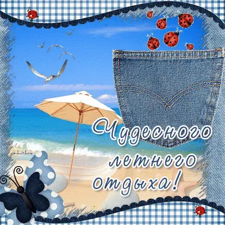 Открытка Открытки хорошего отдыха - Открытка: море, пляж, солнце, птица, бабочка, божья коровка | Красивая открытка #234