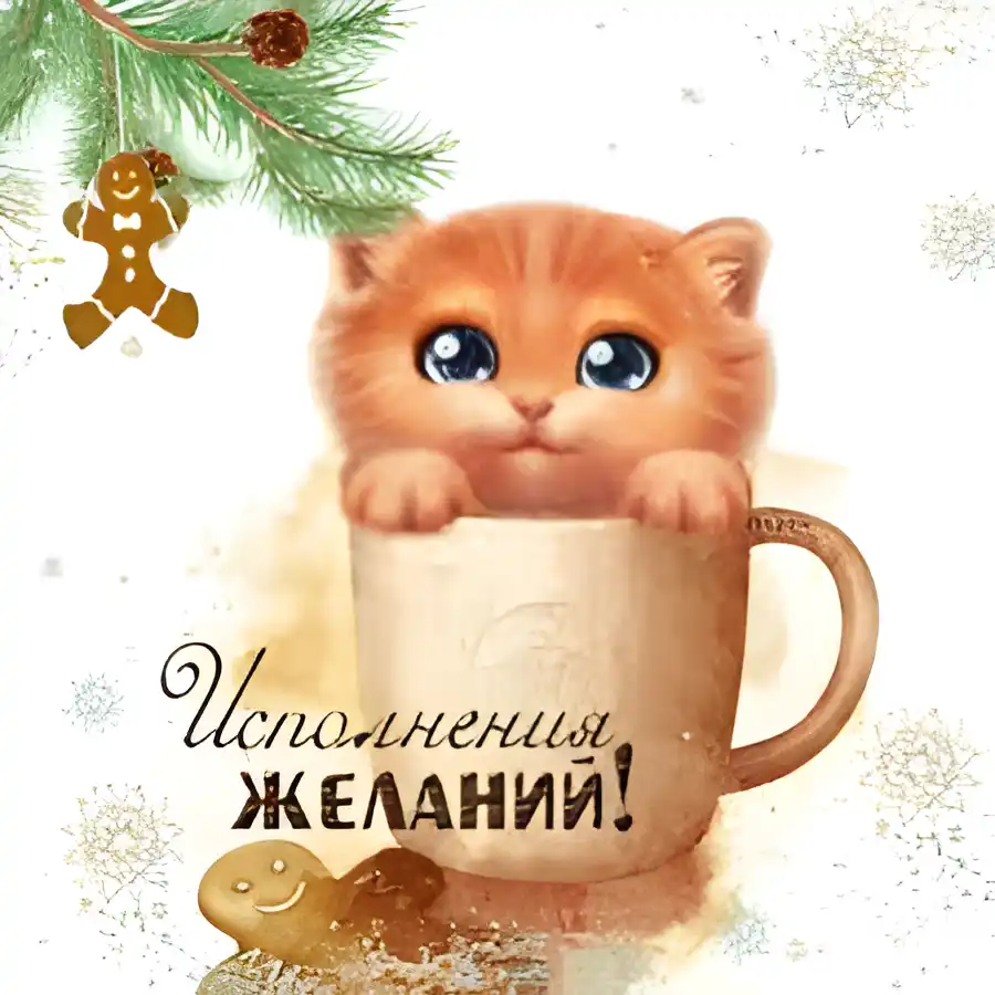 Открытка Открытки пусть сбудутся мечты - Открытка с котенком в кружке: Новогоднее настроение | Красивая открытка #53