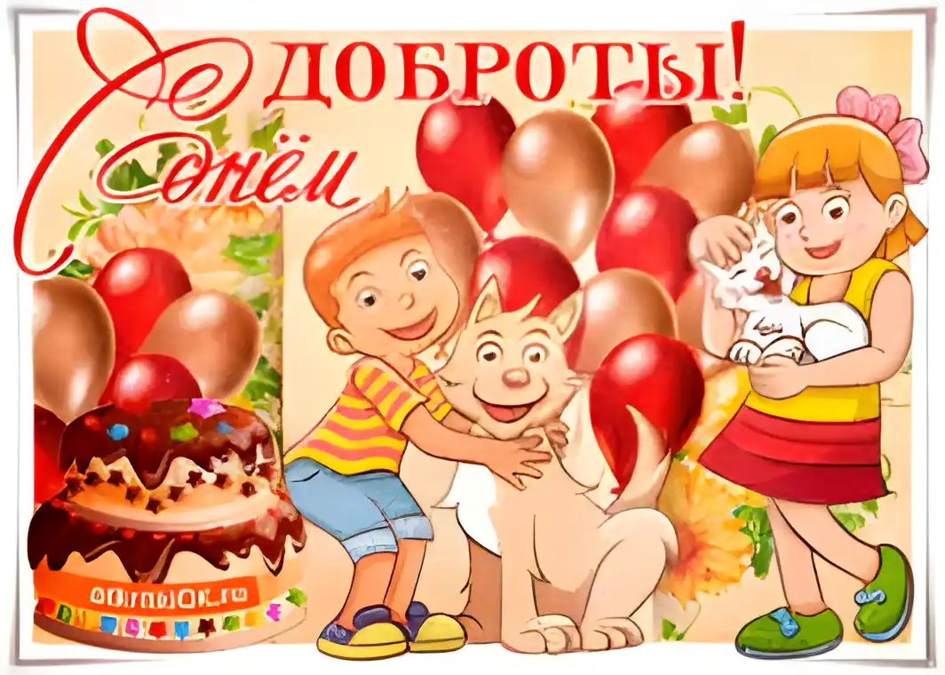 Открытка День доброты - Открытка с детьми, тортом и собакой | Красивая открытка #6