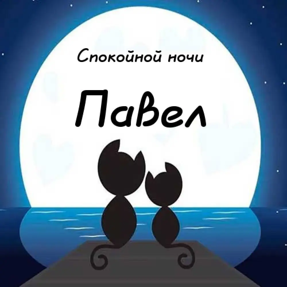 Открытка Открытки с именем Павел  - Открытка кошкам на ночь: милая картинка под луной | Красивая открытка #125