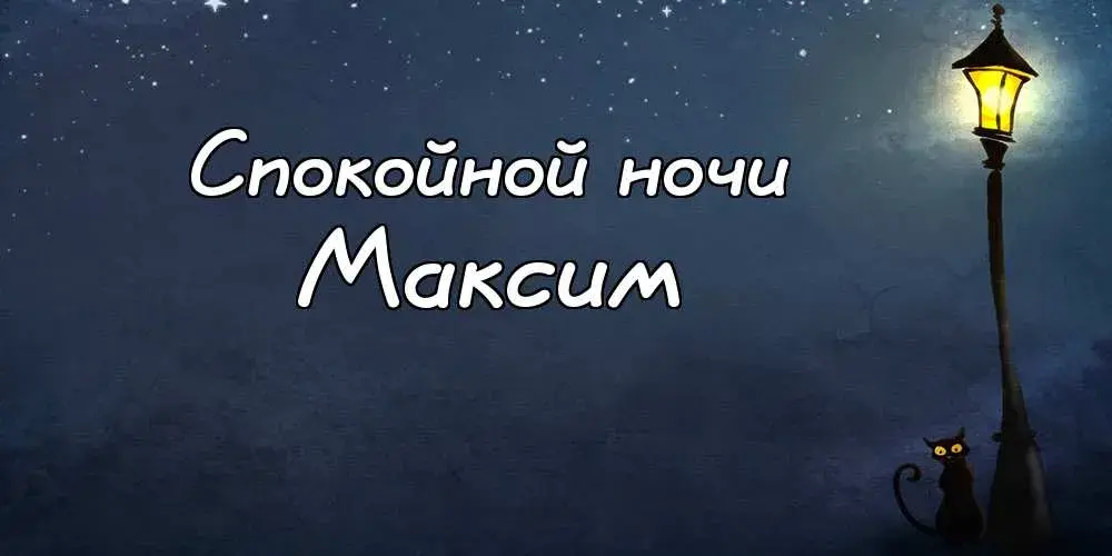 Открытка Открытки с именем Максим  - Открытка: Ночь, кошка, фонарь, звезды | Красивая открытка #150