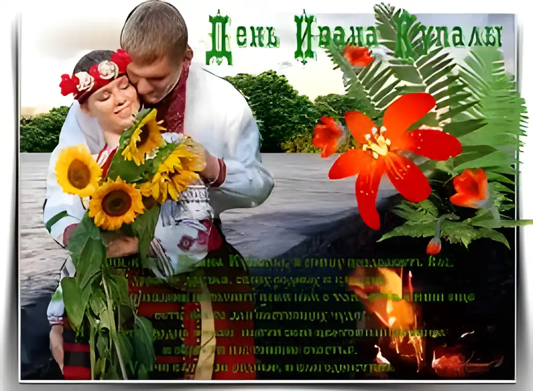 Открытка открытки с днем ивана купала - Поздравительная открытка: Пара в народных костюмах с подсолнухами | Красивая открытка #86