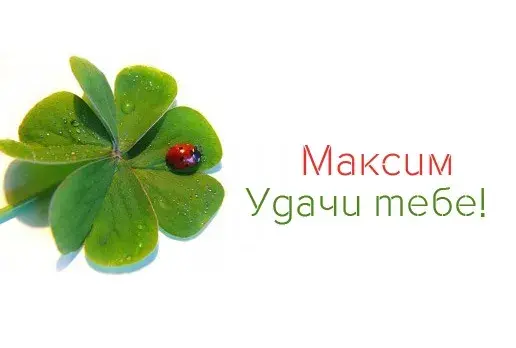 Открытка Открытки с именем Максим  - Клевер с божьей коровкой. Открытка счастливчика | Красивая открытка #164