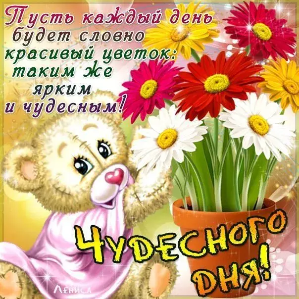 Открытка добрый день - Открытка с мишкой и цветами | Красивая открытка #12