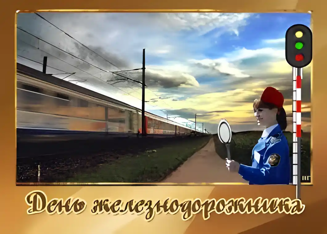 Открытка Открытки с днем железнодорожника - Железнодорожная открытка: поезд, машинист, пейзаж | Красивая открытка #44