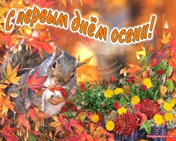 Открытка Первый день осени - Белка в осеннем лесу: яркая открытка с природой | Красивая открытка #164
