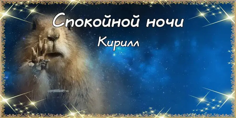 Открытка Открытки с именем Кирилл  - Открытка: Спящий хорек на фоне звездного неба | Красивая открытка #168