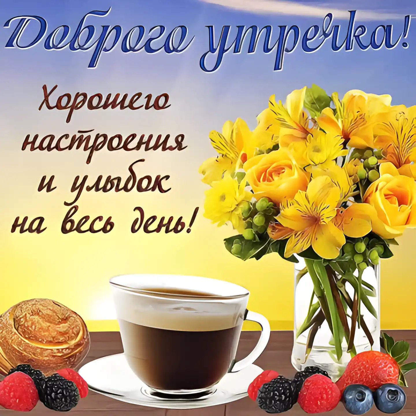 Открытка С ягодами - Открытка с цветами, кофе и ягодами | Красивая открытка #1