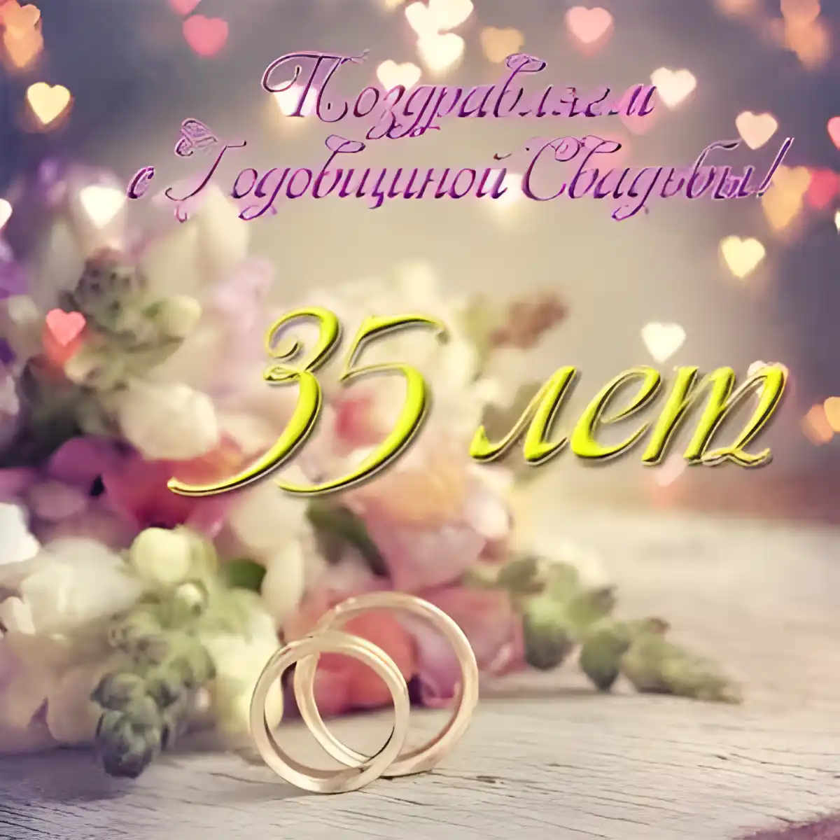 Открытка 35 лет - полотняная свадьба - Свадебные кольца на фоне цветов | Красивая открытка #33