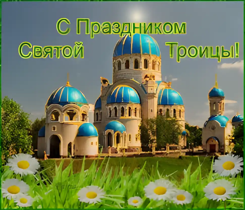 Открытка Открытки на Сретение Господне  - Открытка с храмом и ромашками. Поздравления с праздником | Красивая открытка #95
