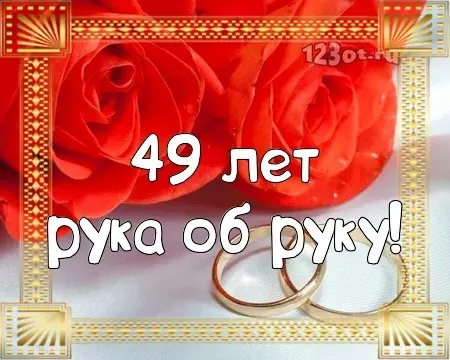 Открытка Открытки на Кедровую свадьбу 49 лет - Обручальные кольца на фоне роз | Красивая открытка #46