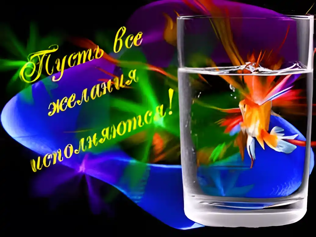 Открытка Исполнения желаний - Золотая рыбка в аквариуме | Красивая открытка #57