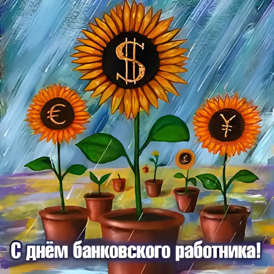 Открытка Открытки с днем банковского работника - Открытка с цветами: доллары, евро, иены | Красивая открытка #41