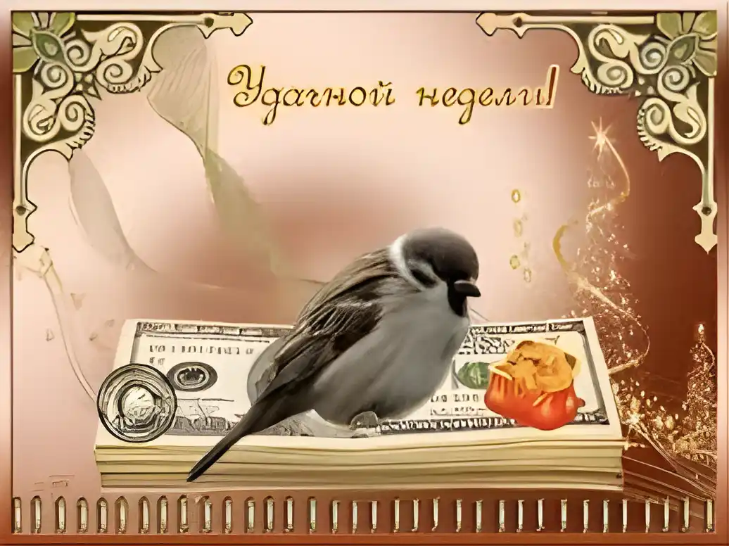 Открытка Открытки удачной недели - Птица на деньгах, праздничная открытка | Красивая открытка #151