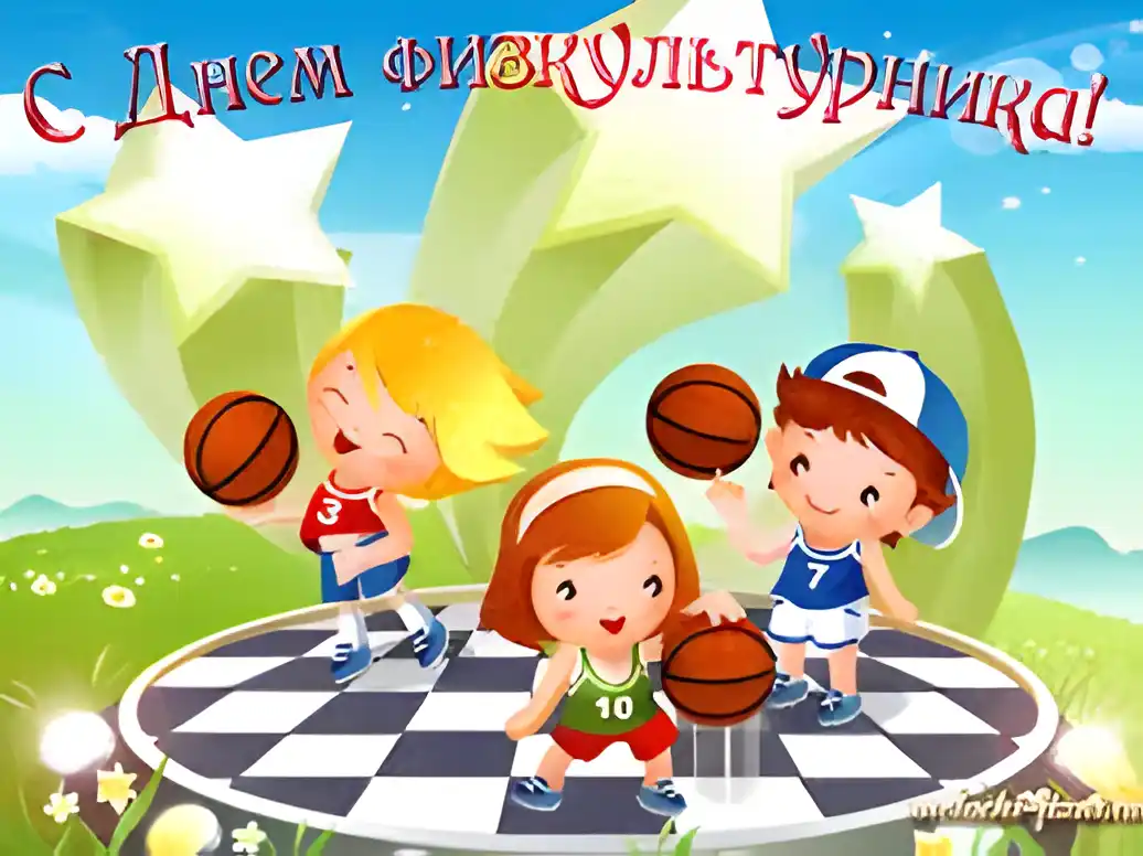 Открытка День физкультурника - Дети играют в баскетбол на открытке | Красивая открытка #30