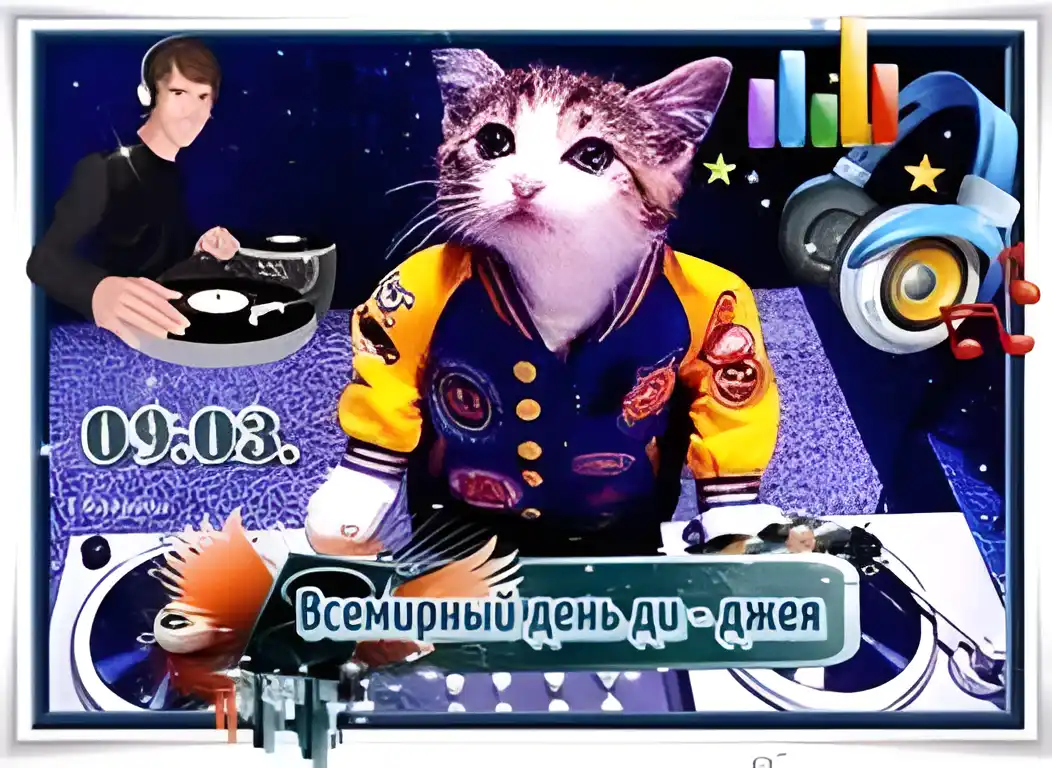 Открытка День ди-джея - Открытка с котом-диджеем: Веселый день рождения | Красивая открытка #9