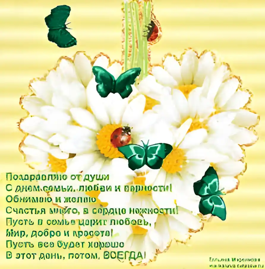 Открытка День семьи, любви и верности - Открытка с ромашками и бабочками  Поздравления | Красивая открытка #80