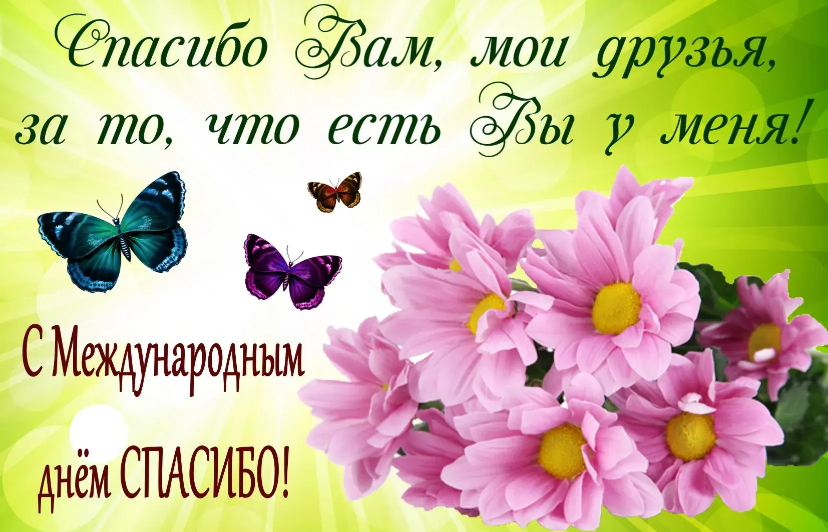 Открытка День спасибо - Открытка с розовыми цветами и бабочками | Красивая открытка #110
