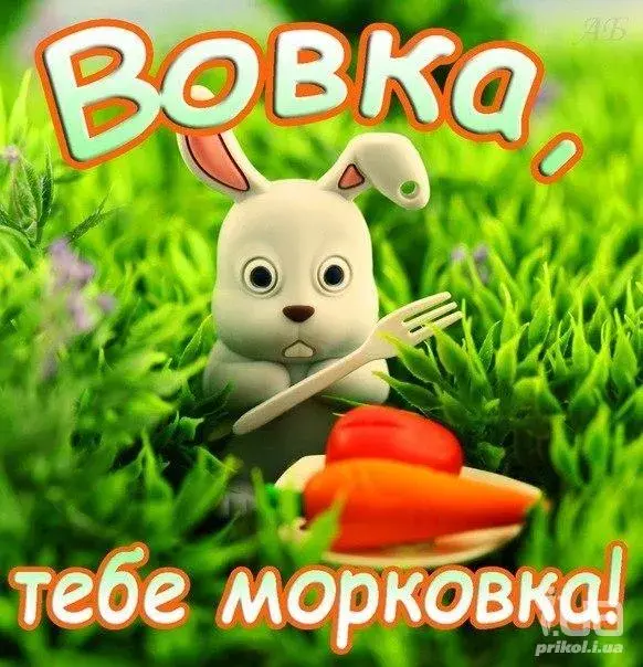 Открытка открытки с именем Владимир - Зайчик с морковкой - прикольная открытка | Красивая открытка #34