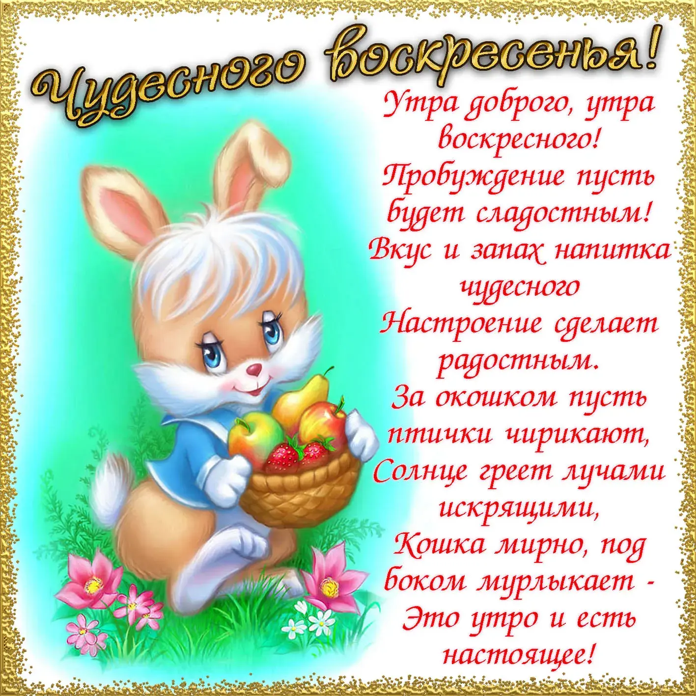 Открытка С зайчиками - Заяц с фруктами на лугу - открытка | Красивая открытка #7