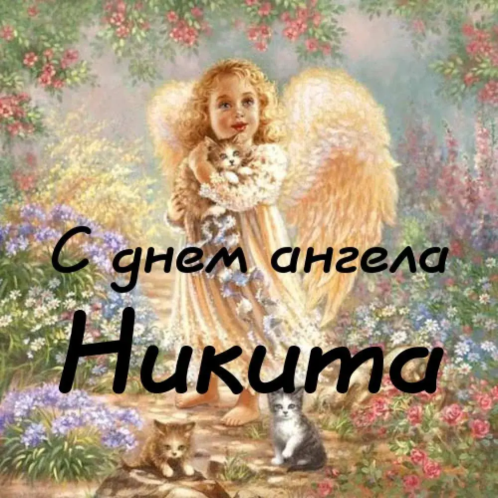 Открытка Открытки с именем Никита - Открытка с ангелом и котенком | Красивая открытка #130