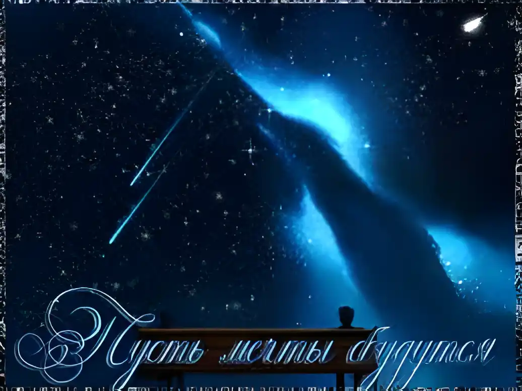 Открытка Открытки пусть сбудутся мечты - Открытка: Звездное небо, голубые спирали, надпись "Пусть мечты сбудутся". | Красивая открытка #6