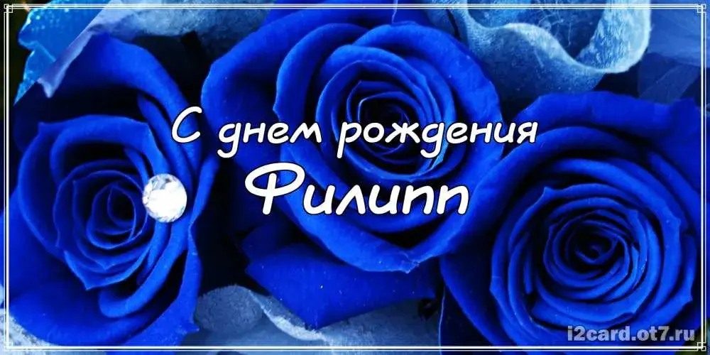 Открытка Открытки с именем Филлип - Открытка с синими розами: С днем рождения! | Красивая открытка #30