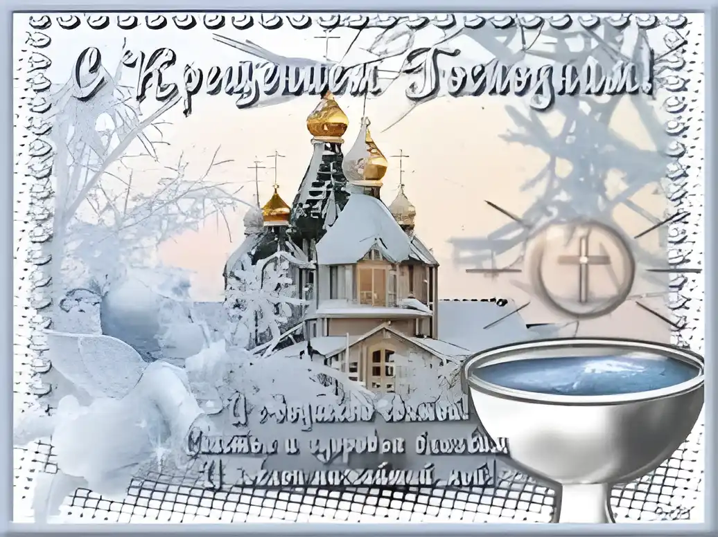 Открытка Открытки с Крещением Господним - Открытка с храмом, снегом и крещением | Красивая открытка #153