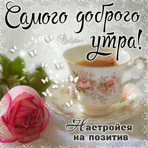 Открытка Доброе утро - Открытка с розами и чашкой чая — Праздничный дизайн | Красивая открытка #22