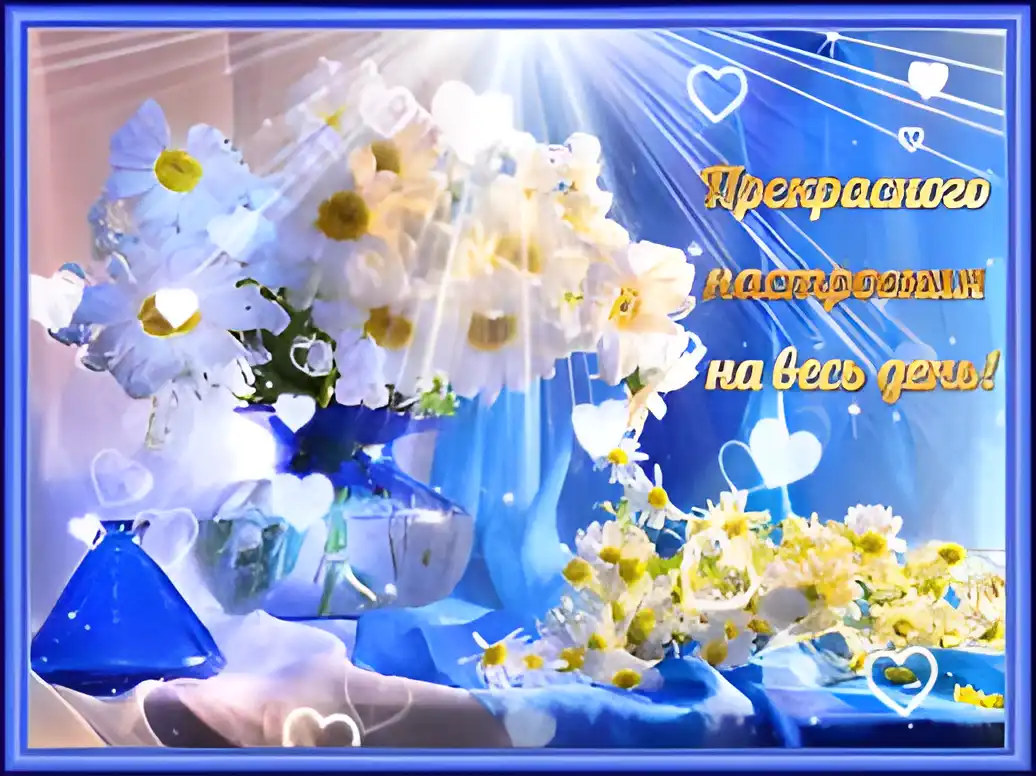 Открытка Открытки добрый вечер - Открытка с вазами и цветами: голубой фон, нежные цветы | Красивая открытка #75