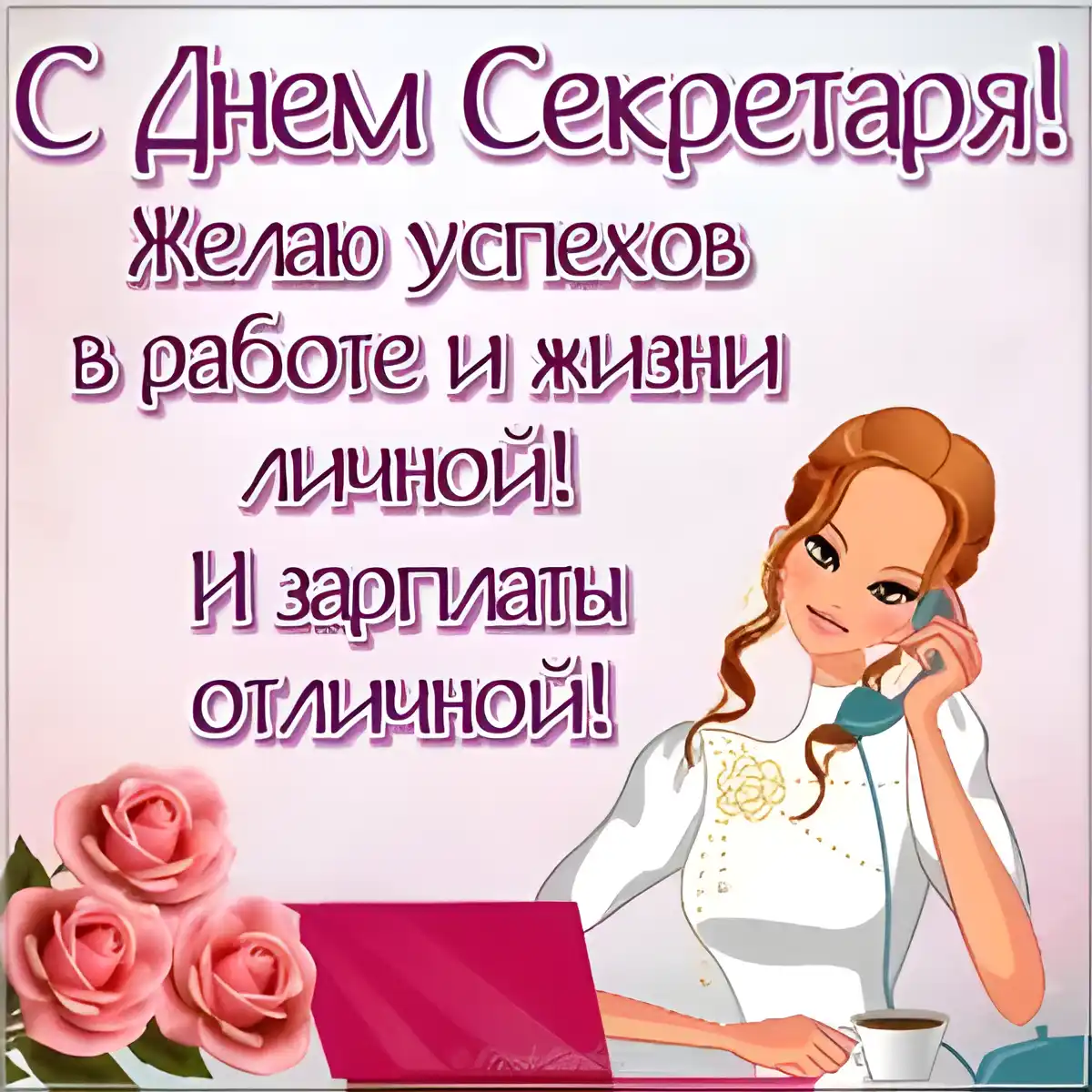Открытка С днем секретаря - Открытка с Днем секретаря: красивая девушка с телефоном | Красивая открытка #93