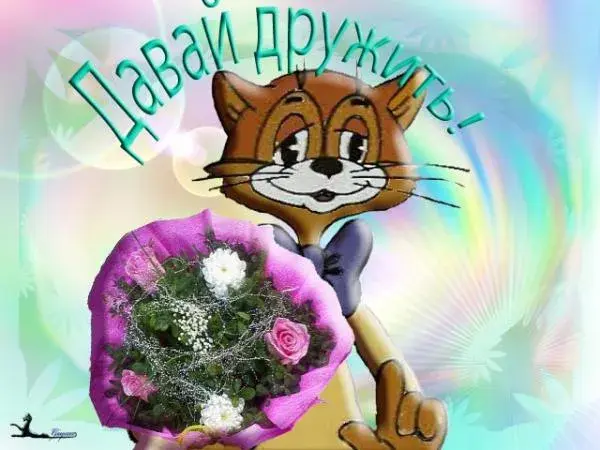Открытка Открытки давай дружить - Открытка с котом и цветами | Красивая открытка #44