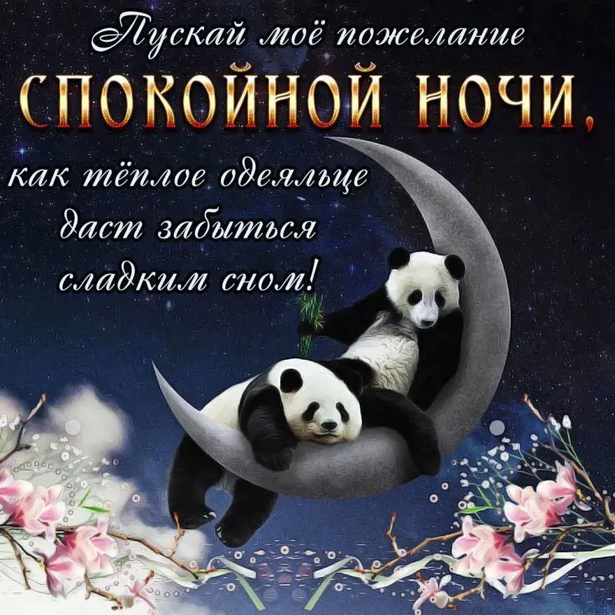 Открытка Сладких снов - Открытка с пандами под луной: нежные поздравления | Красивая открытка #15