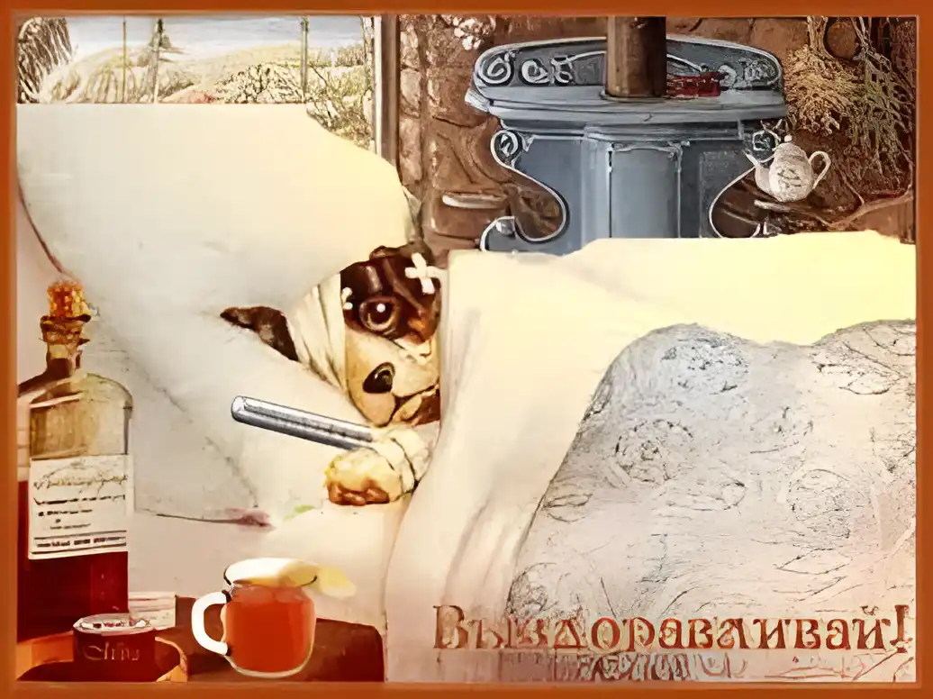 Открытка Открытки скорейшего выздоровления - Открытка с заболевшим щенком: прикольная, смешная | Красивая открытка #157