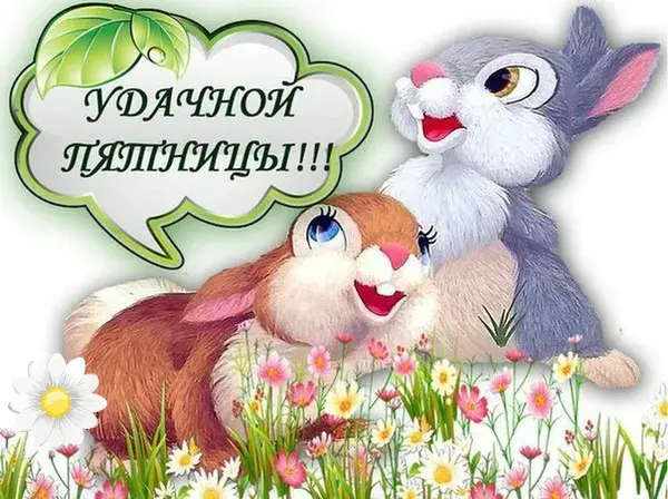 Открытка Удачной пятницы - Открытка с зайчиками на лугу | Красивая открытка #20