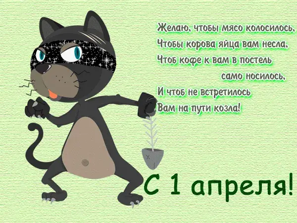 Открытка Прикольные пожелания - Открытка с котом на день дурака | Красивая открытка #1
