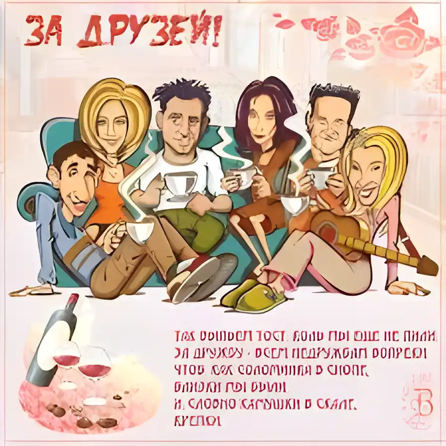 Открытка Открытки с днем друзей - Компания друзей за вином и гитарой. Открытка | Красивая открытка #47