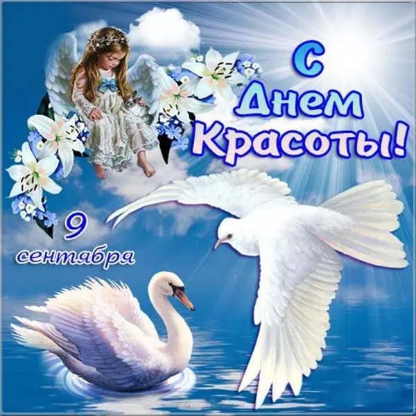 Открытка С днём красоты - Открытка с лебедем и ангелом: 9 сентября | Красивая открытка #74