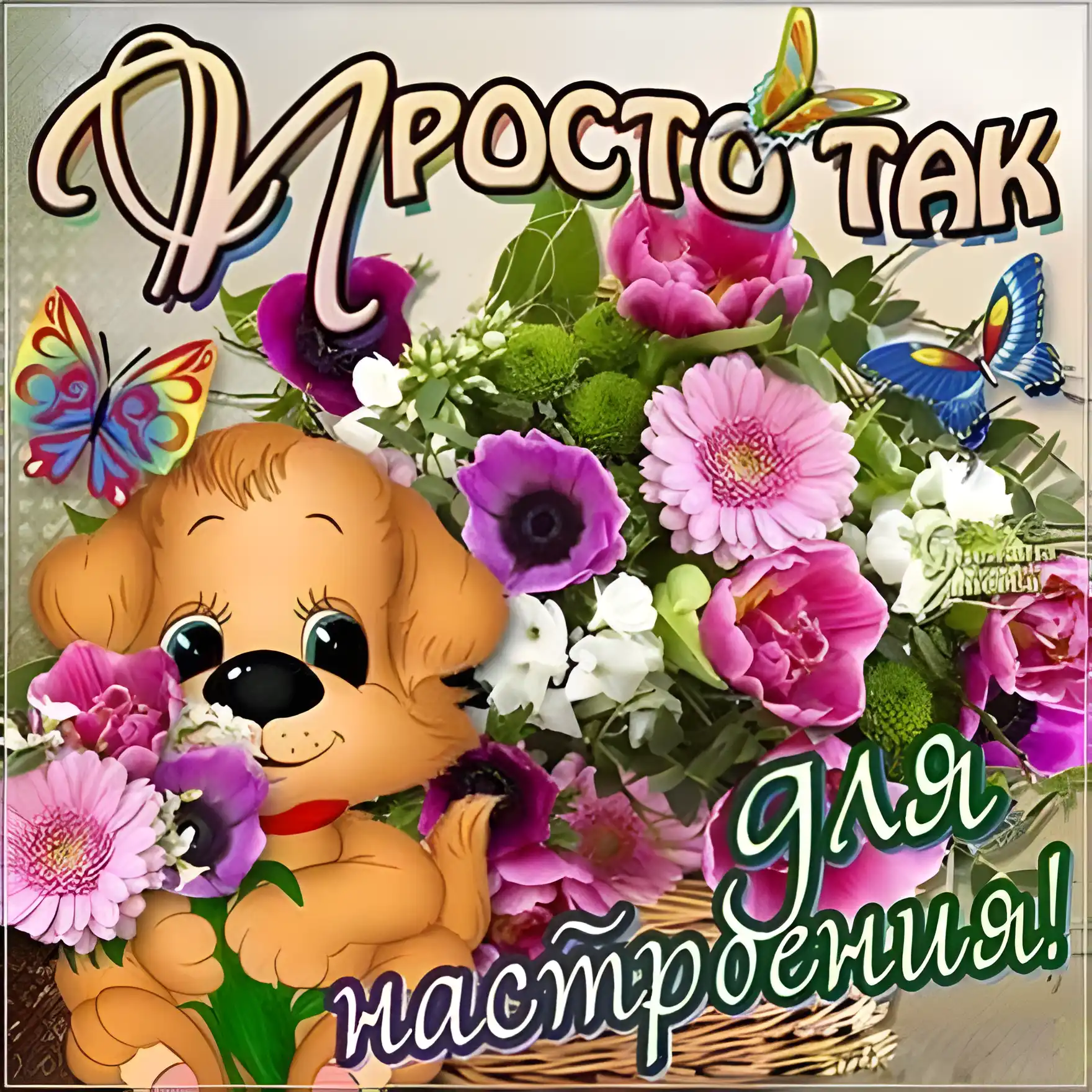 Открытка Просто так - Открытка с щенком и цветами | Красивая открытка #29