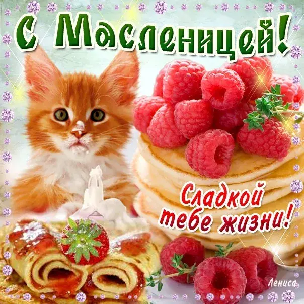 Открытка Масленица - Открытка с котенком и фруктами | Красивая открытка #38