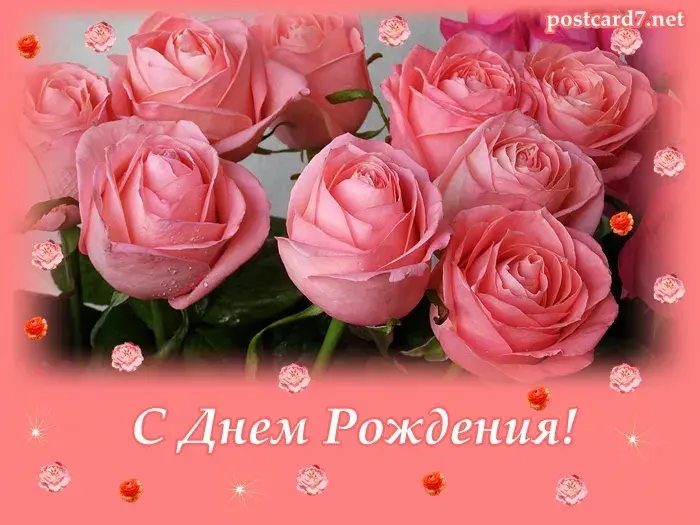Открытка С розовыми розами - Открытка с розовыми розами - поздравления с Днем рождения | Красивая открытка #18