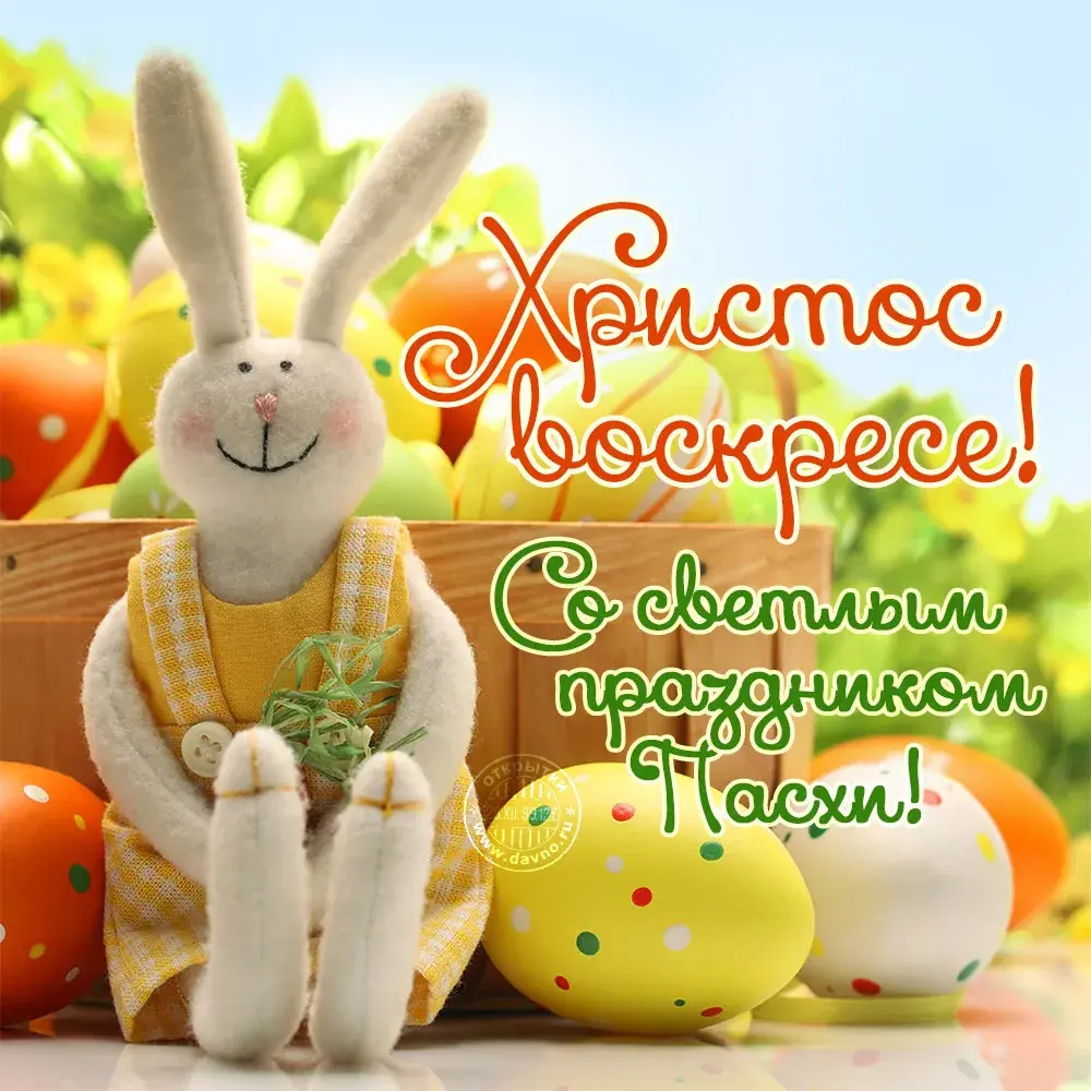 Открытка Пасха - Открытка с зайчиком и пасхальными яйцами | Красивая открытка #75