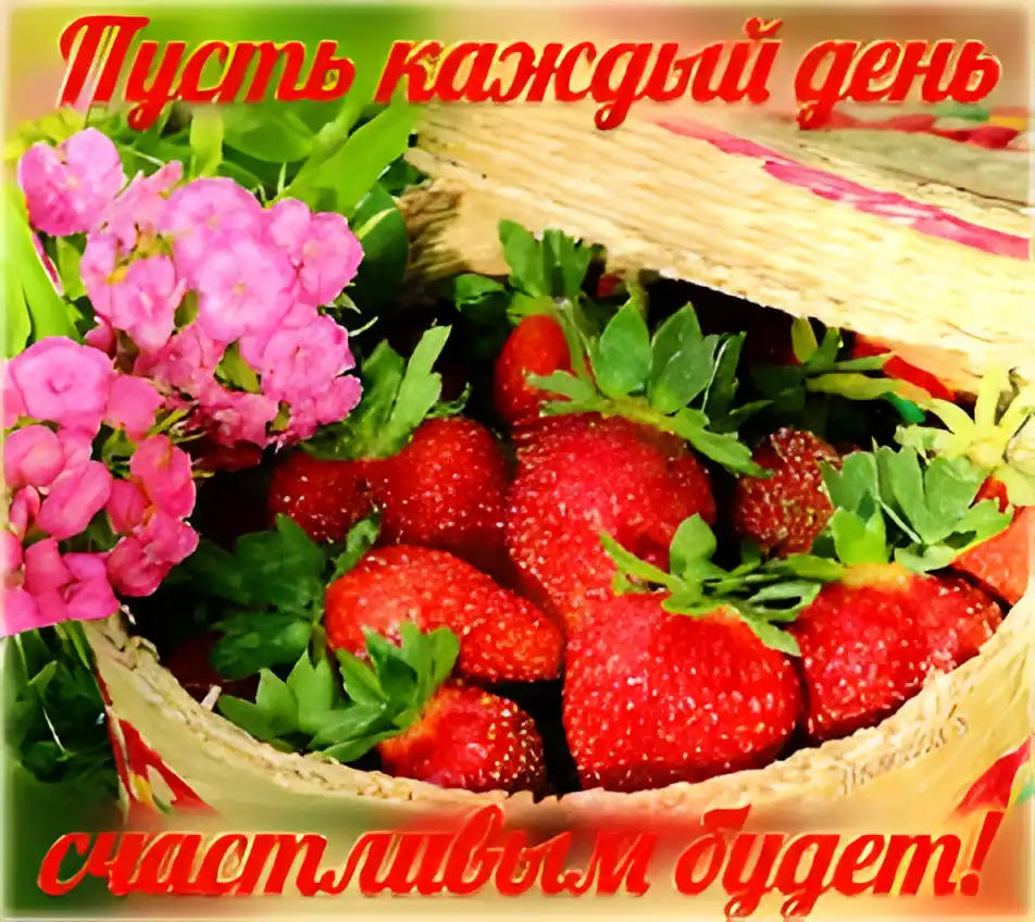 Открытка Открытки хорошего дня - Открытка с клубникой и цветами | Красивая открытка #148