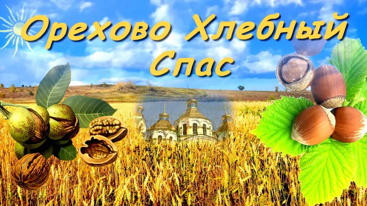 Открытка Ореховый спас. - Открытка с орехами, полем и храмом | Красивая открытка #8