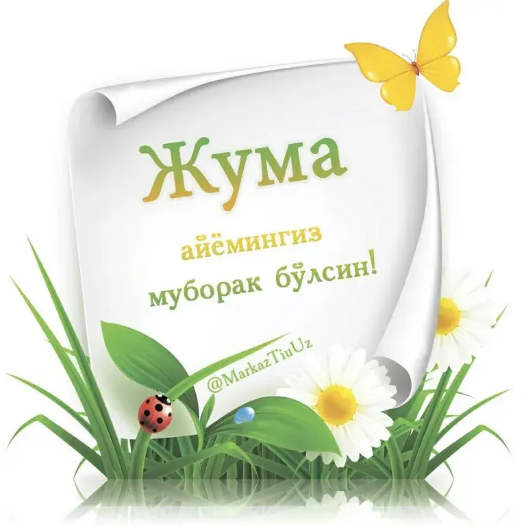Открытка Жума - Открытка с цветами и божьей коровкой | Красивая открытка #10