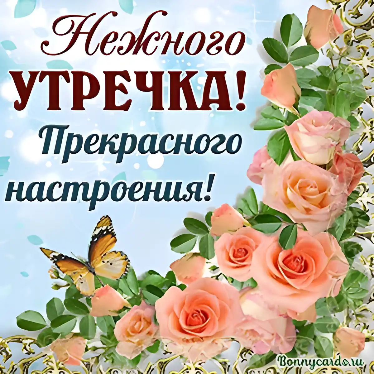 Открытка С добрым утром - Открытка с розами и бабочкой | Красивая открытка #38